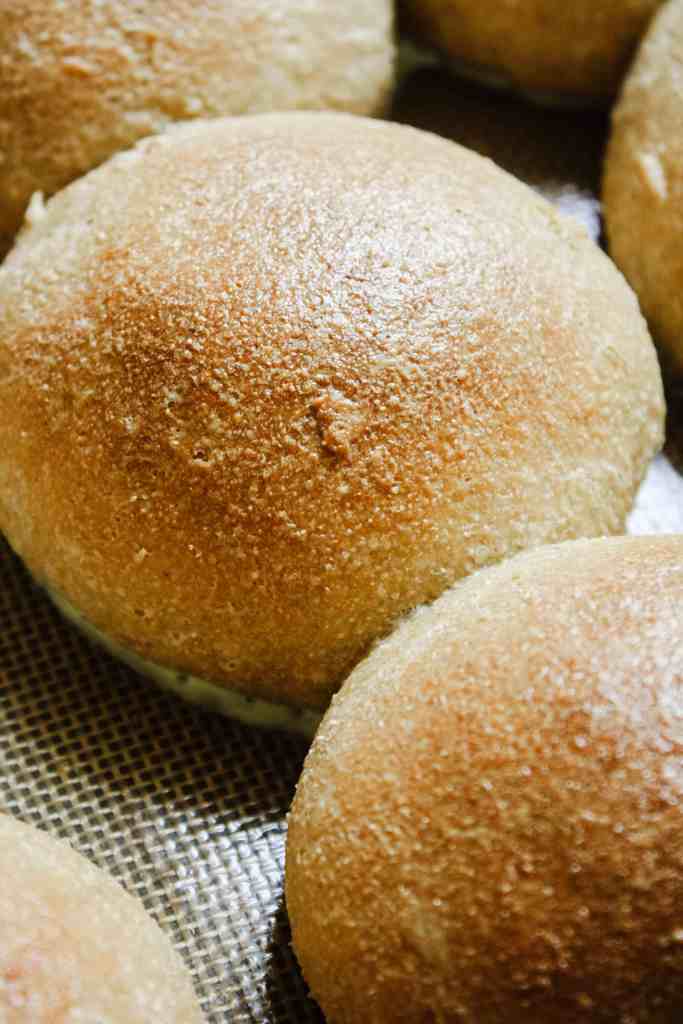 fresh milled hamburger buns egg wash