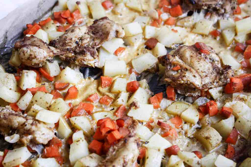 sheet pan dinner sheet pan with rabbit meat