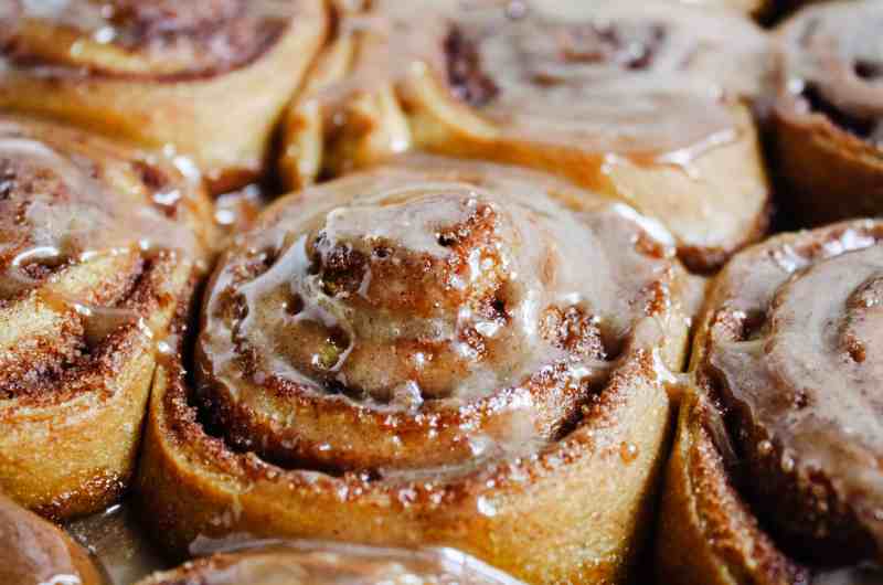 Whole Grain Sourdough Pumpkin Cinnamon Rolls (with Brown Butter Glaze)