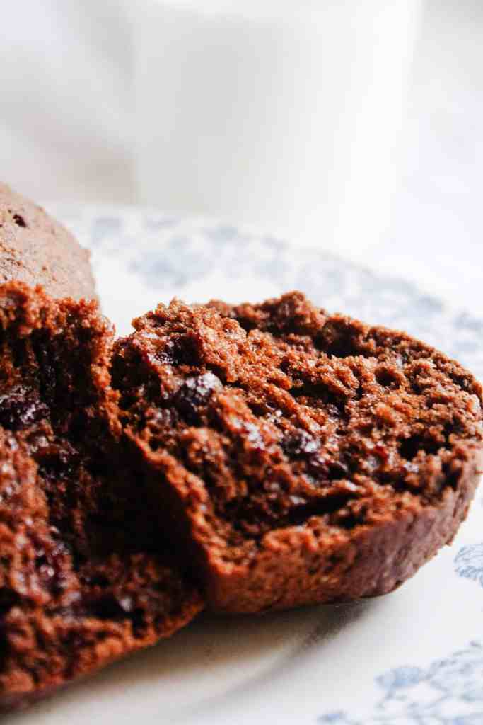 fluffy double chocolate spelt muffin