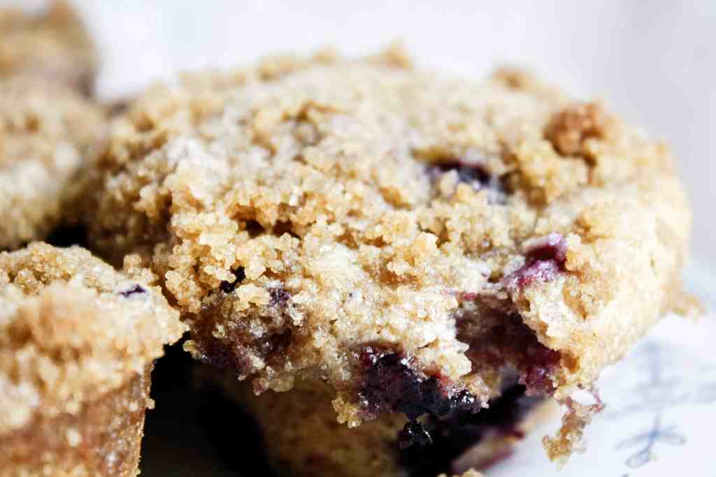 streusel on blueberry muffins